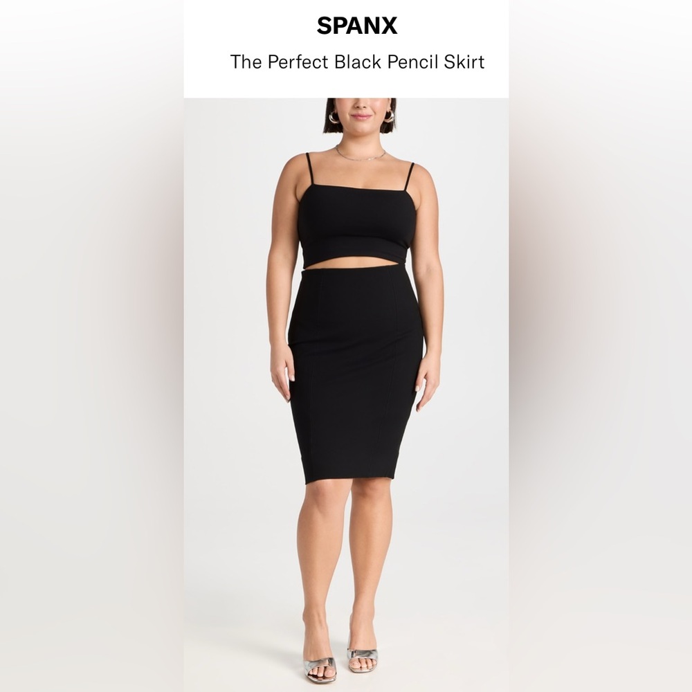Spanx Perfect Pencil Skirt Black Ponte Stretch Knit Shaping Knee Length Medium